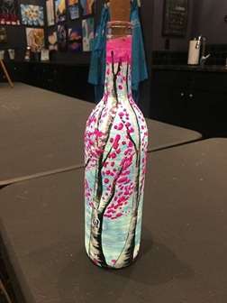 Aspens At Sunrise Wine Bottle Painting