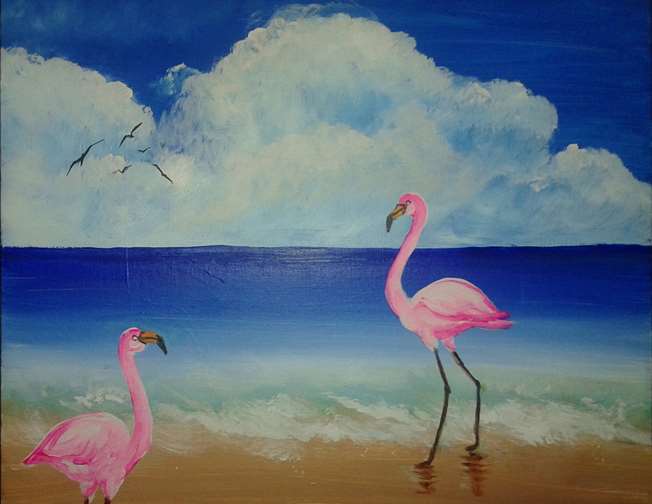 Beach Flamingos