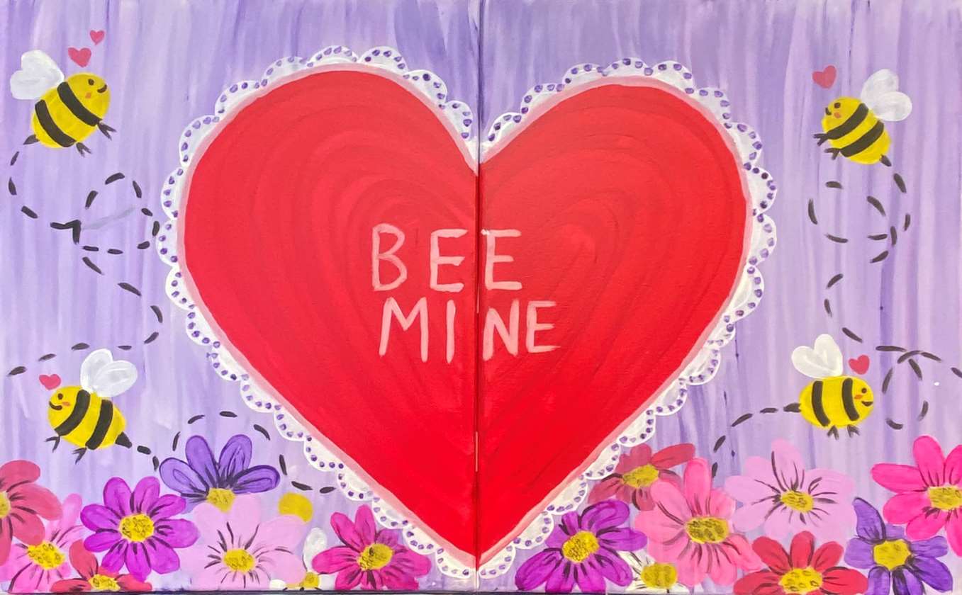 Special! Paint on 1 Canvas or Make it a Date across 2 = Bee My Love 