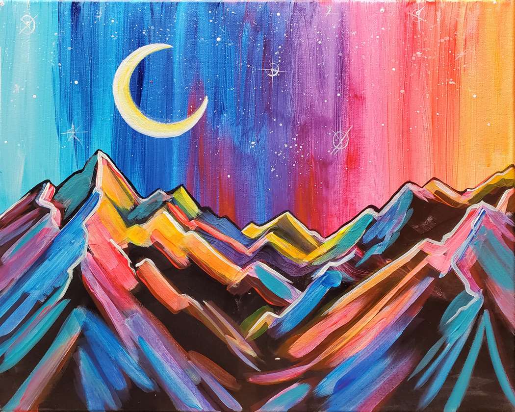 Paint colorful ⛰️ and sip 🍸 under the BLACK LIGHTS