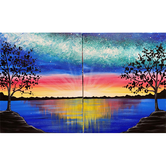 Valentine's Class! Cosmic Nightfall Date Night - Two Canvases make one big picture!