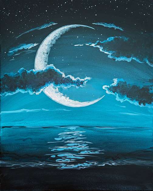 Crescent Moon Over the Beach