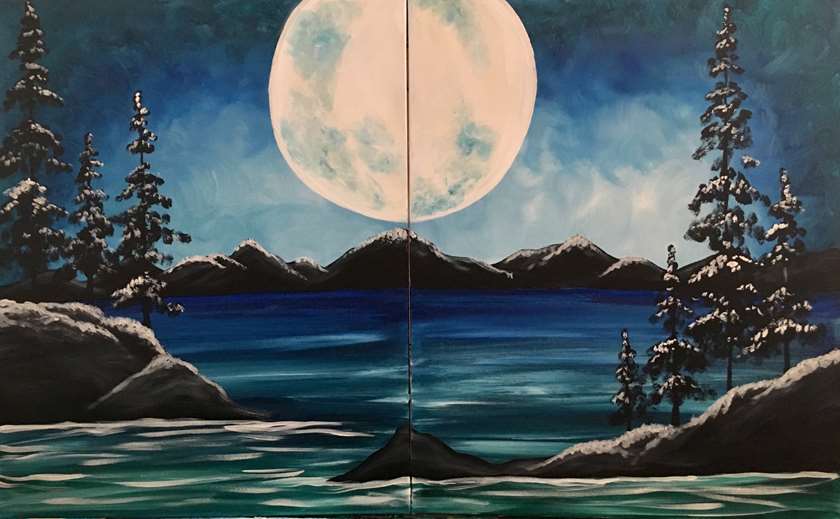 Valentine's Class! Crisp Winter Night Date Night - Two Canvases make one big picture!