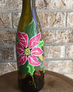 Festive Poinsettias on a Wine Bottle
