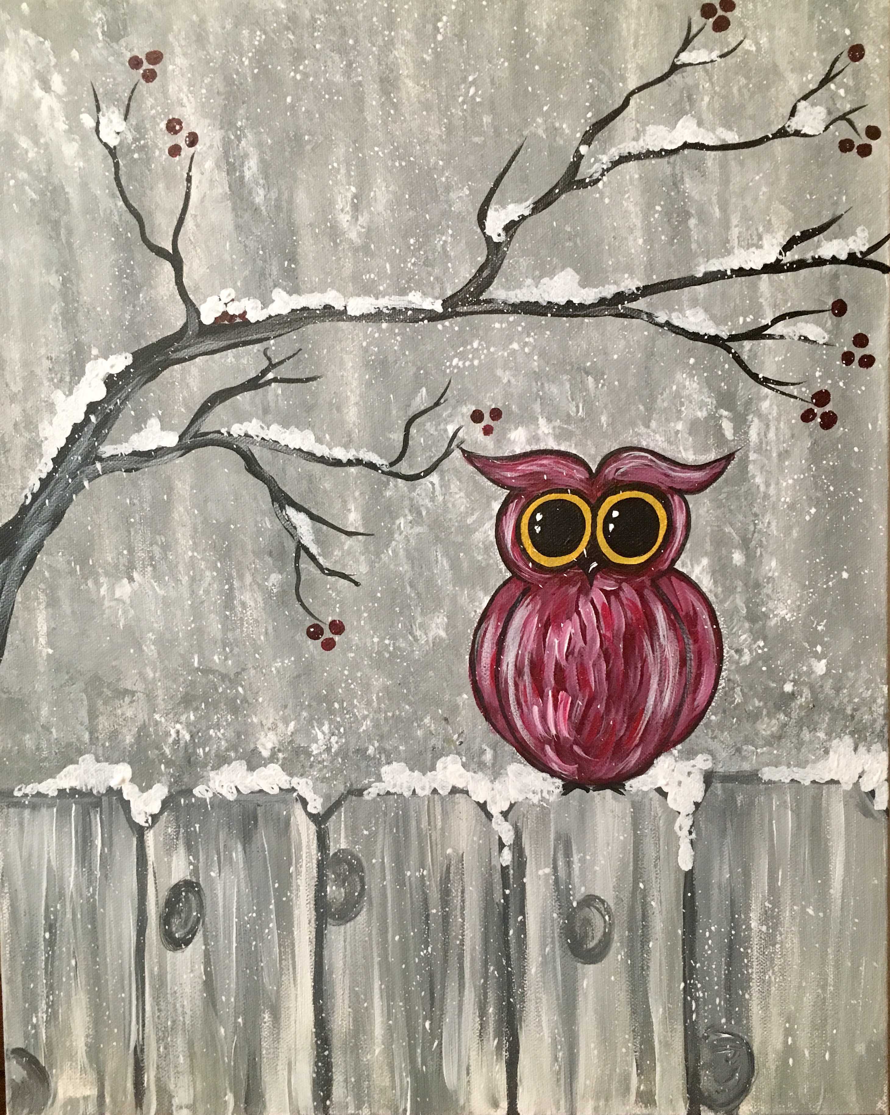 Frosty Winter Owl - Pinot's Palette Painting