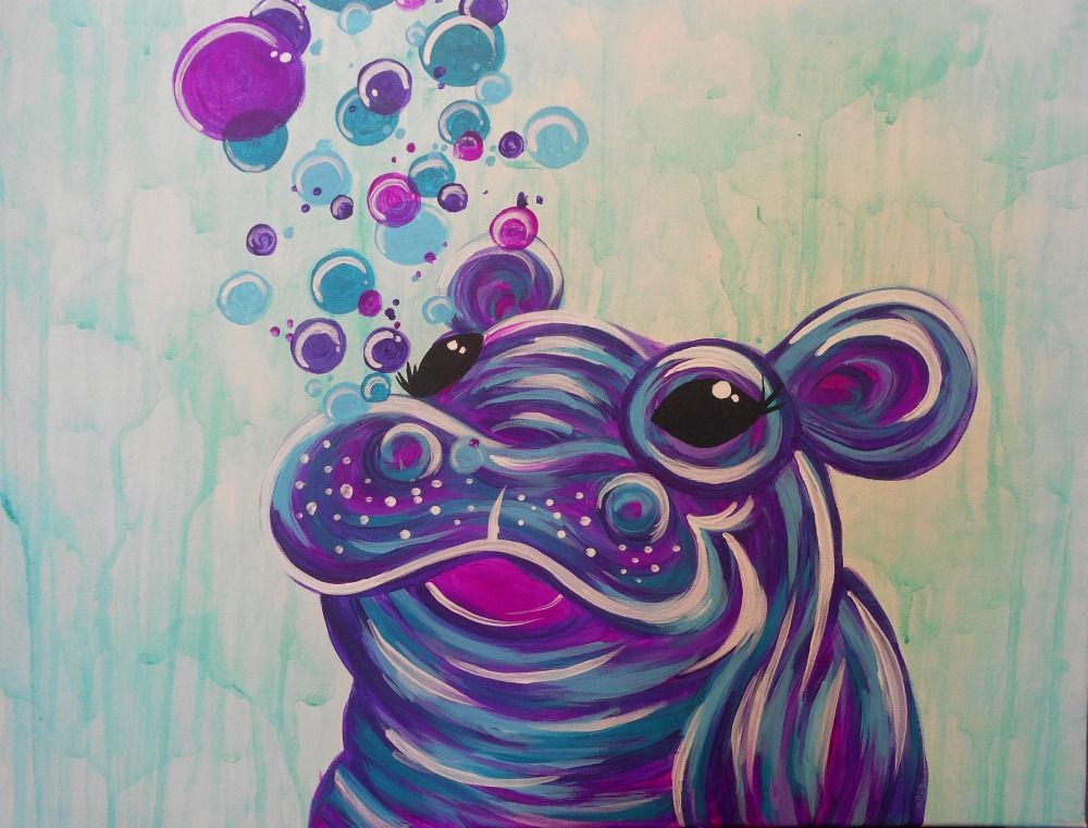 Happy Happy Hippo Pinot's Palette Painting
