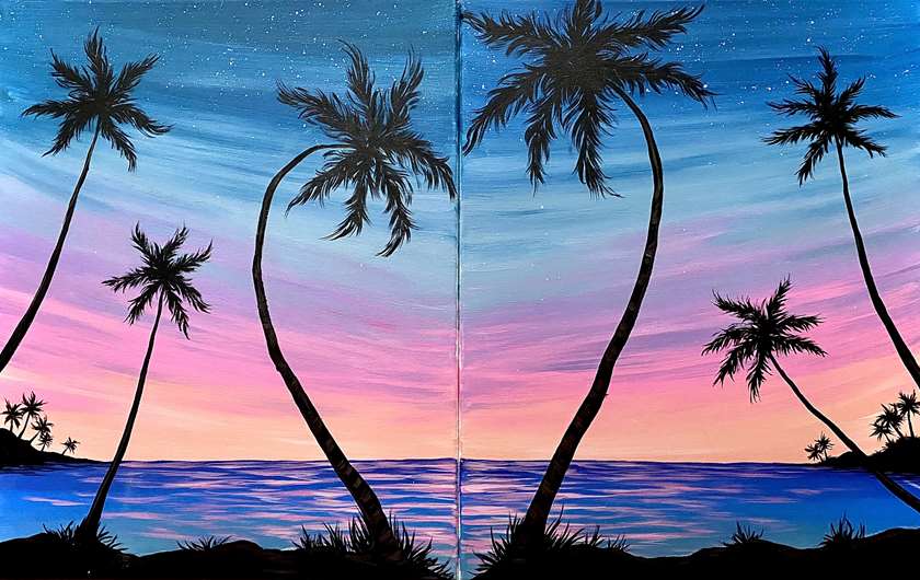 Can be painted on one canvas or across two for a date night.