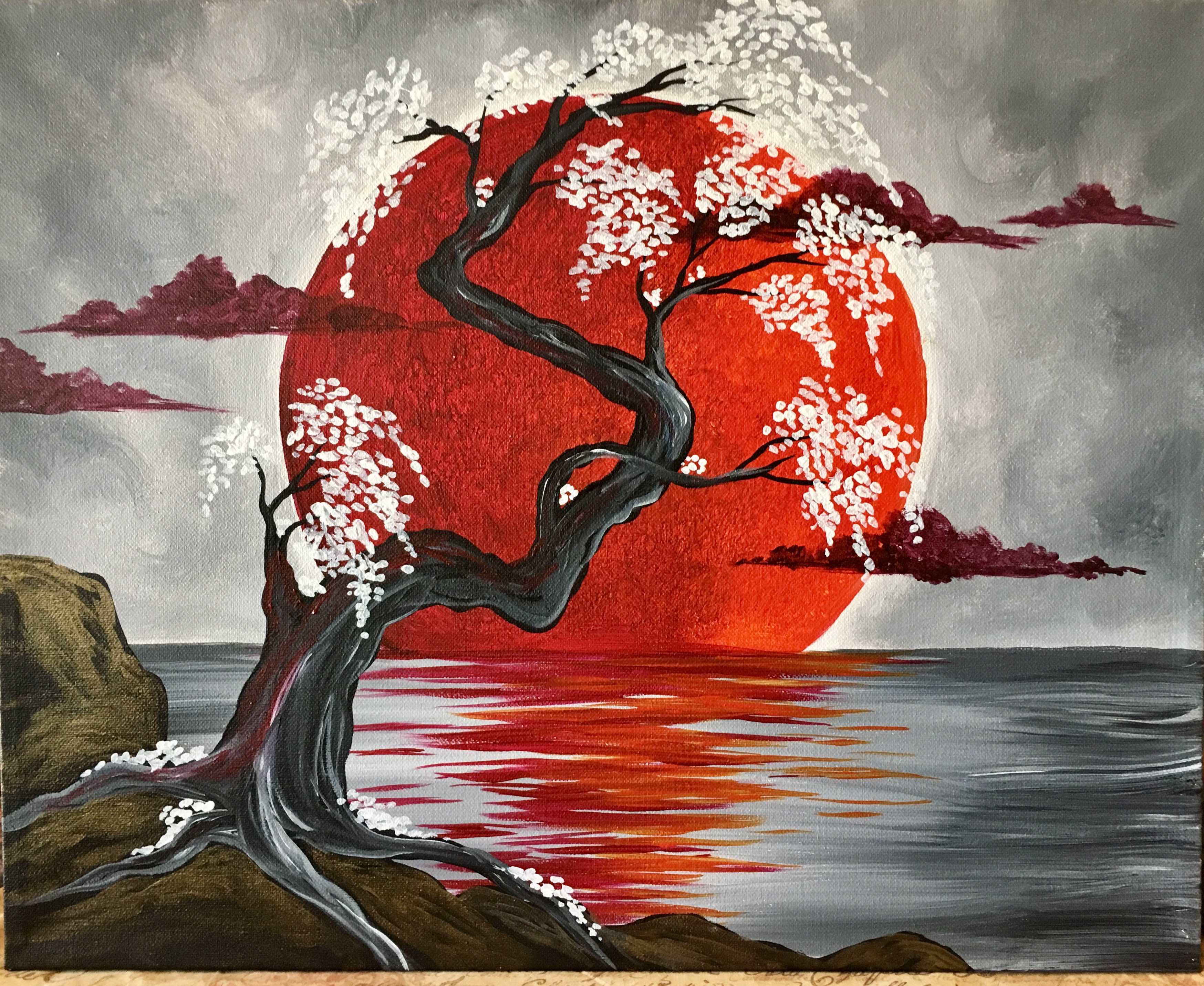 Japanese Crimson Moon - Pinot's Palette Painting