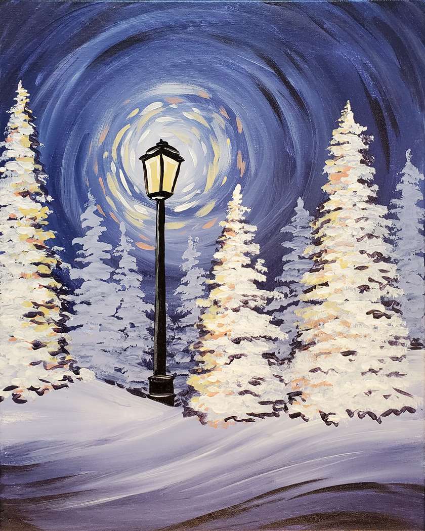Light Post in the Snowy Park