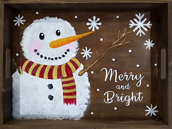 Merry Snowman Wood Tray