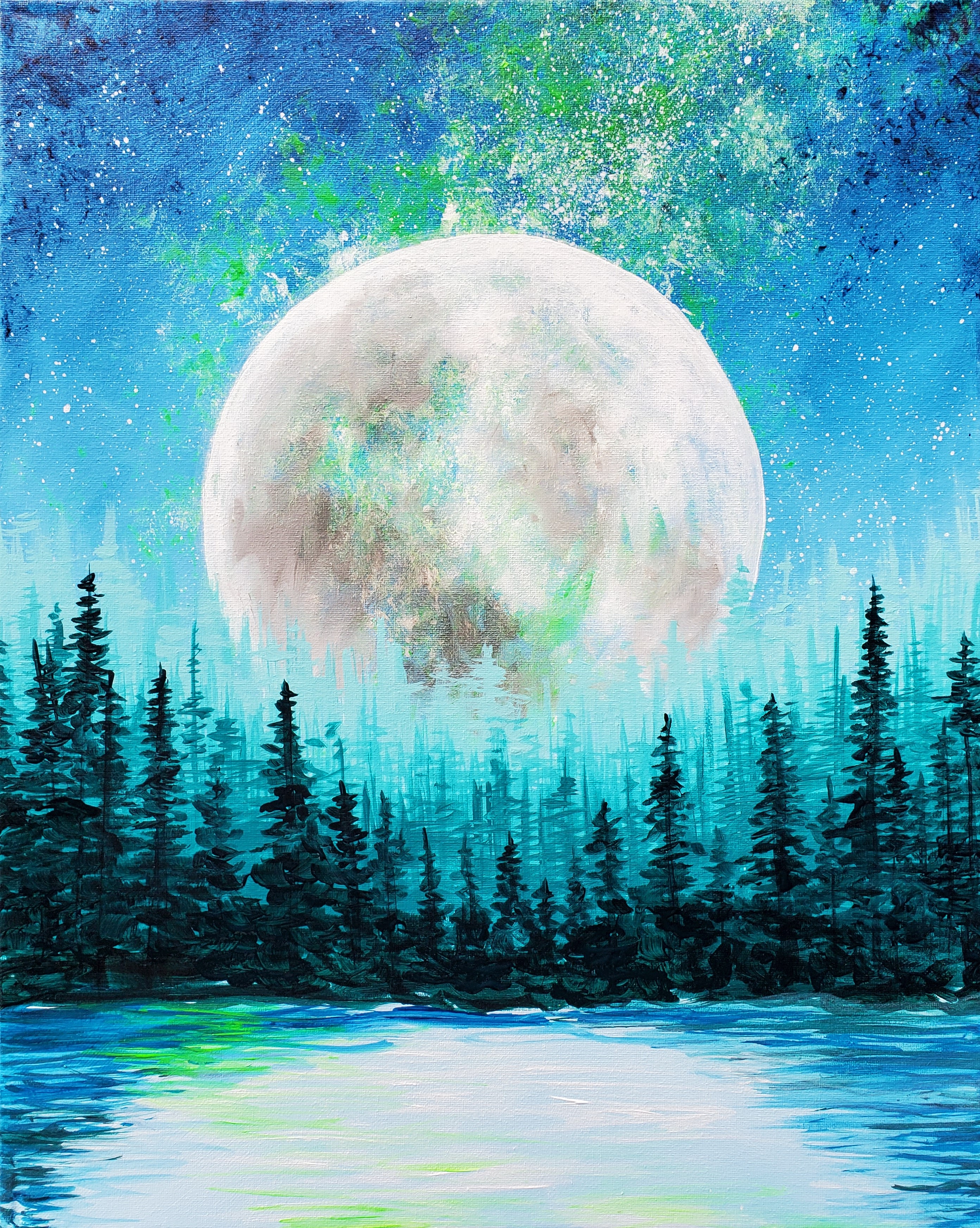 Moon Over the Pines - Pinot's Palette Painting