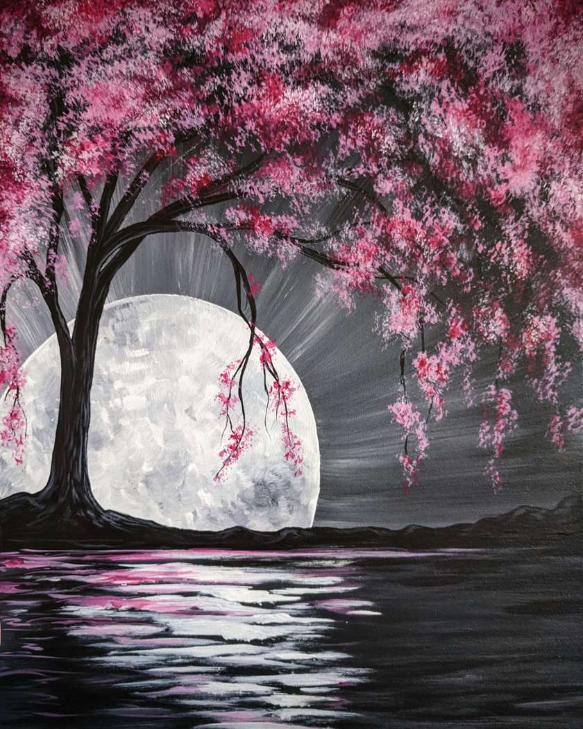 Moonlit Cherry Blossom - Paint at Home Anytime 