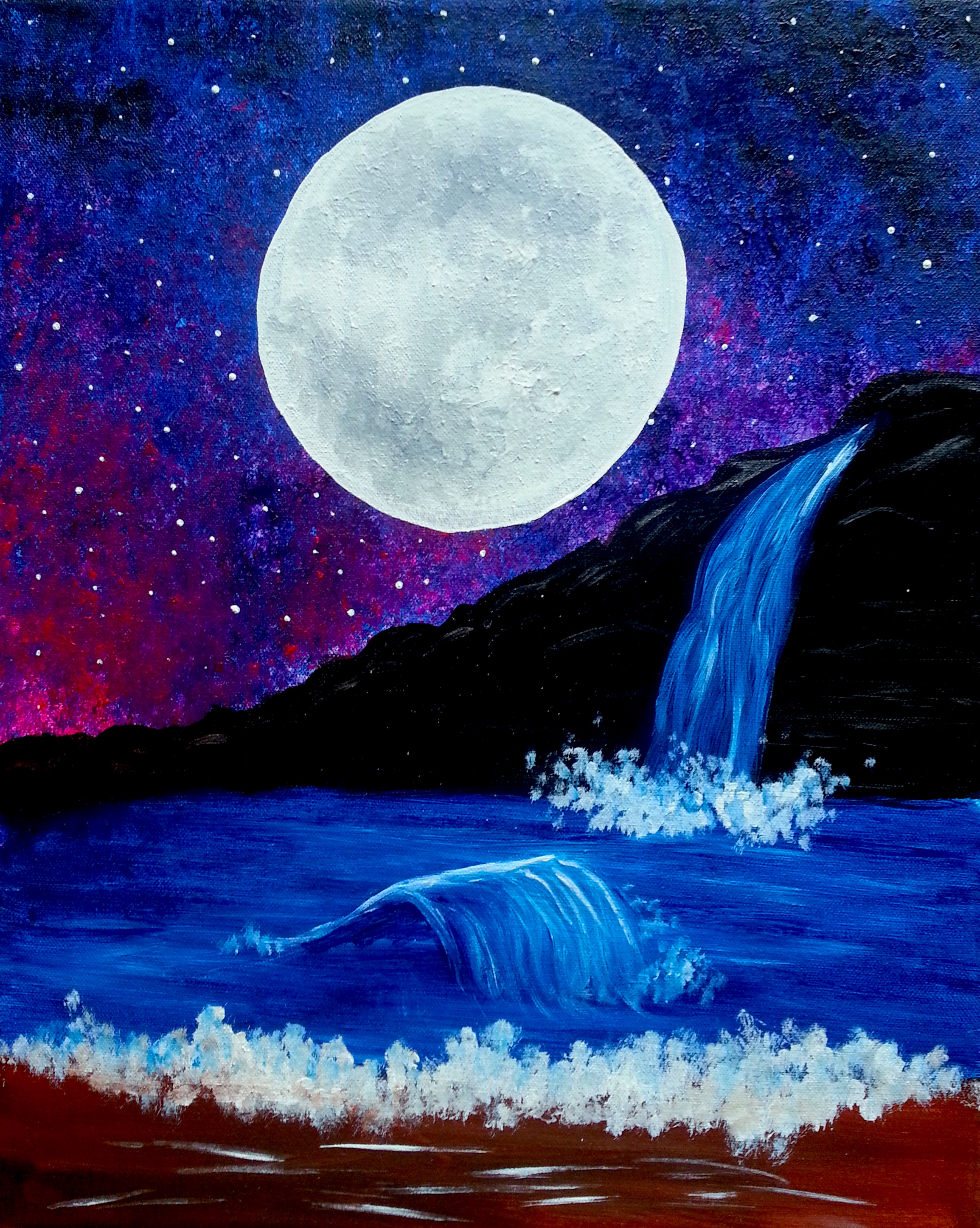 Moonlit Waterfall - Pinot's Palette Painting