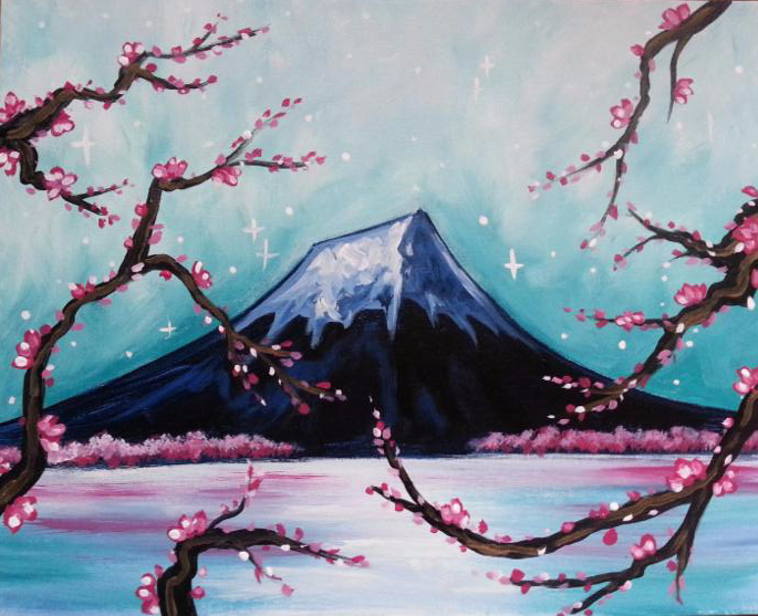 Mount Fuji Through The Blossoms - Pinot's Palette Painting