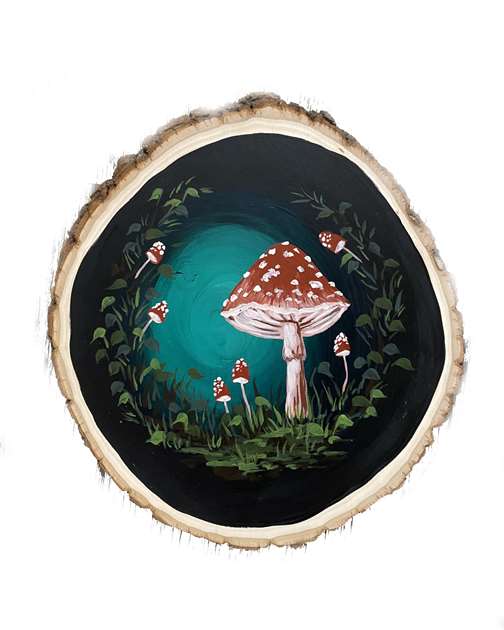 Mushroom Forest on Wood