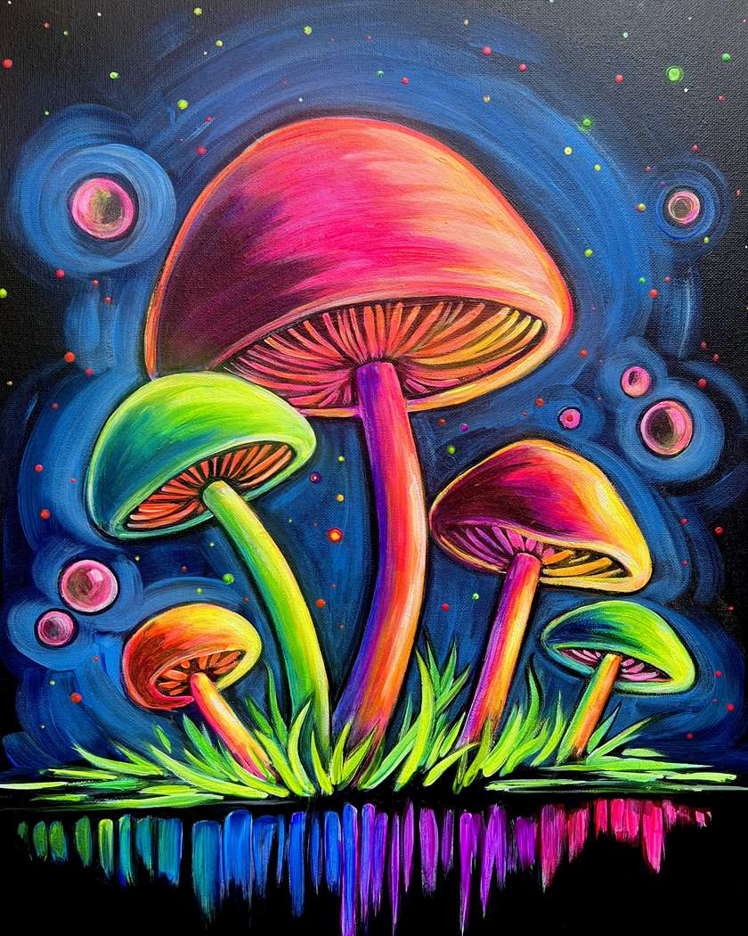 Paint 🍄 and sip under the Black Lights!