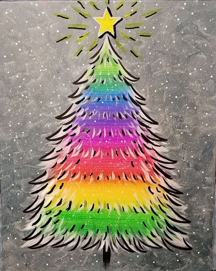 Neon Holiday Tree - Pinot's Palette Painting