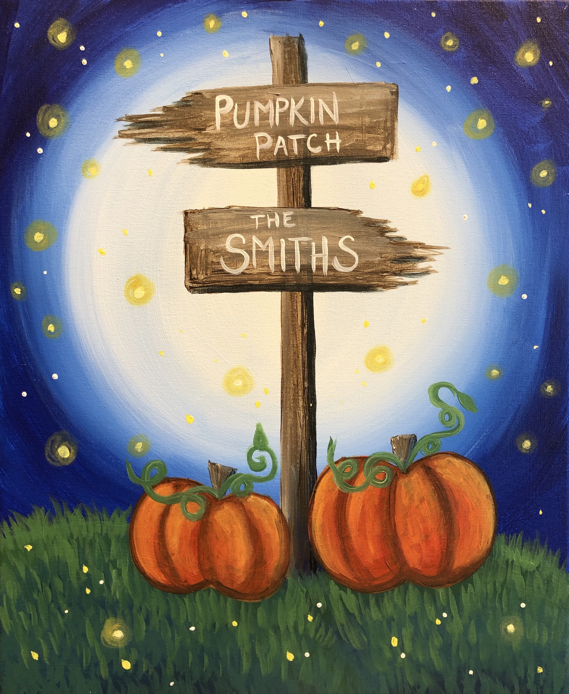 Night at the Pumpkin Patch - Pinot's Palette Painting