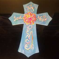 Peace, Love, Hope and Joy Wooden Cross Cut Out