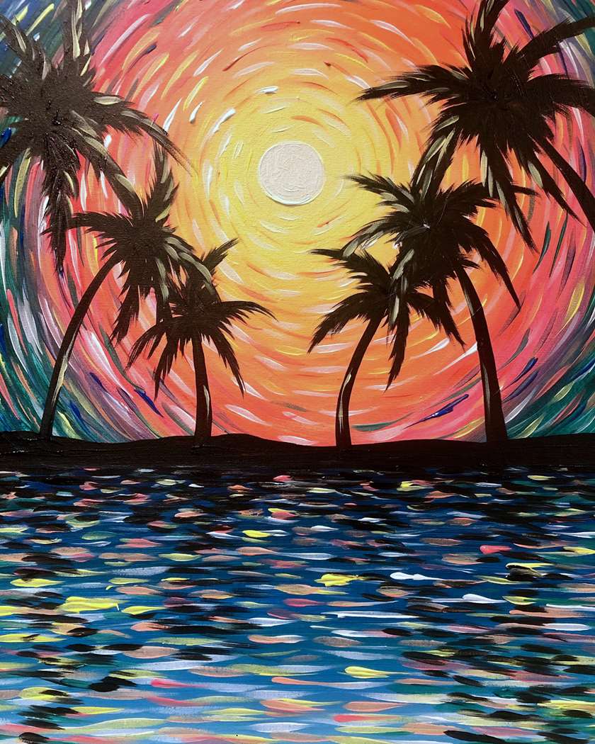Let's hit the beach!  (on canvas at least)  Tropical Music and drinks!!!!