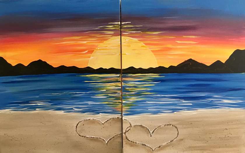 Valentine's Class! Romance On The Beach Date Night - Two Canvases Make One Big Picture!