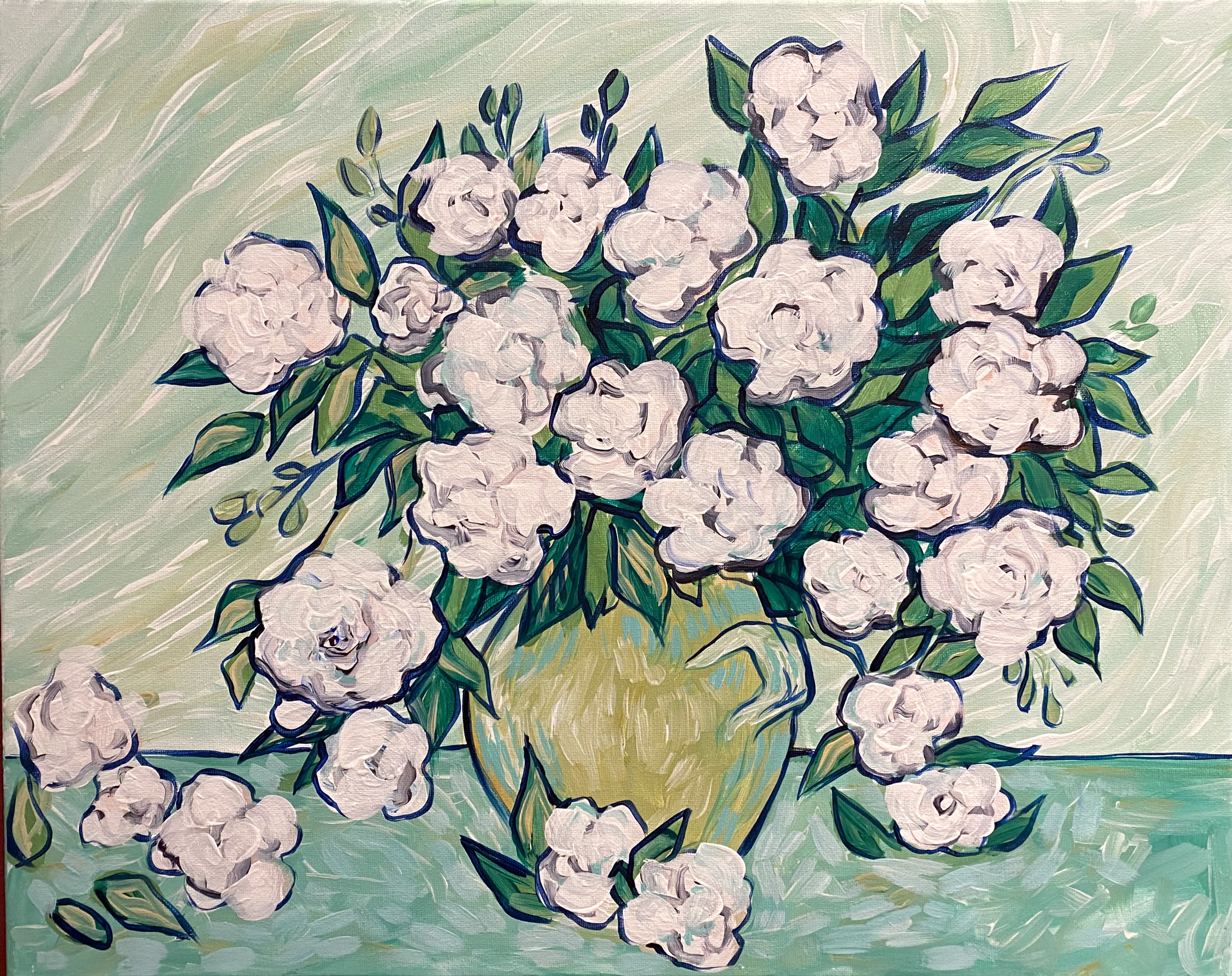Roses ala Van Gogh - Pinot's Palette Painting