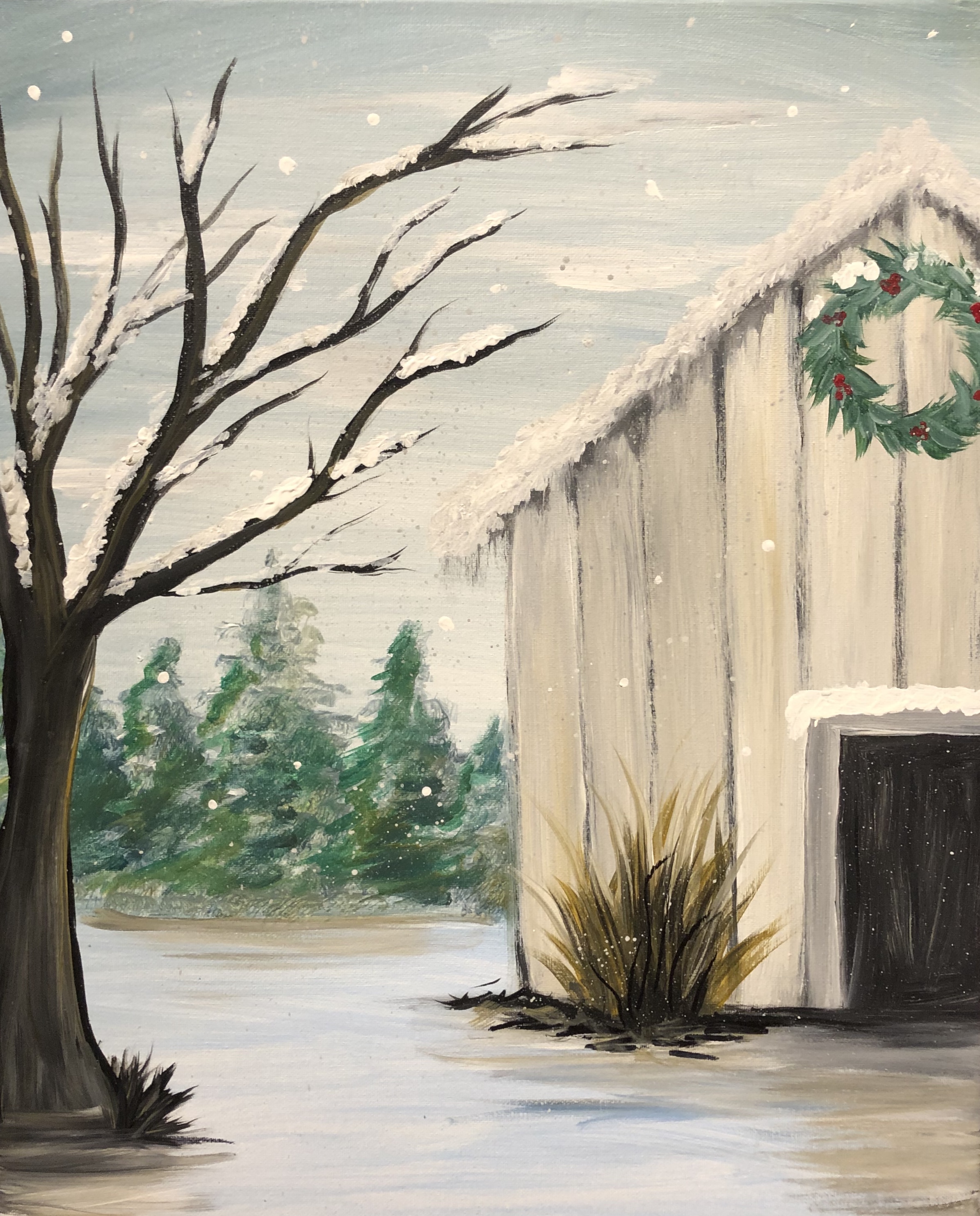 Rustic Winter Barn Pinot s Palette Painting