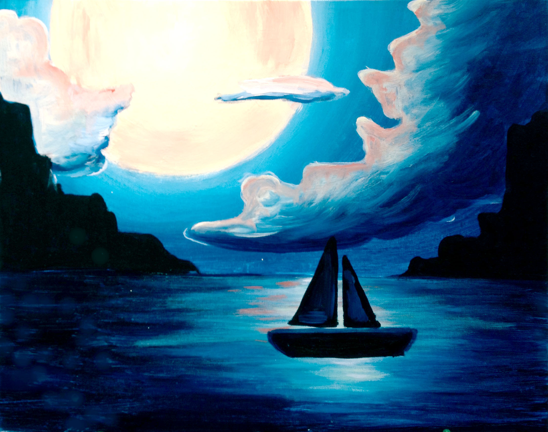 Sailing Under the Night Moon - Pinot's Palette Painting