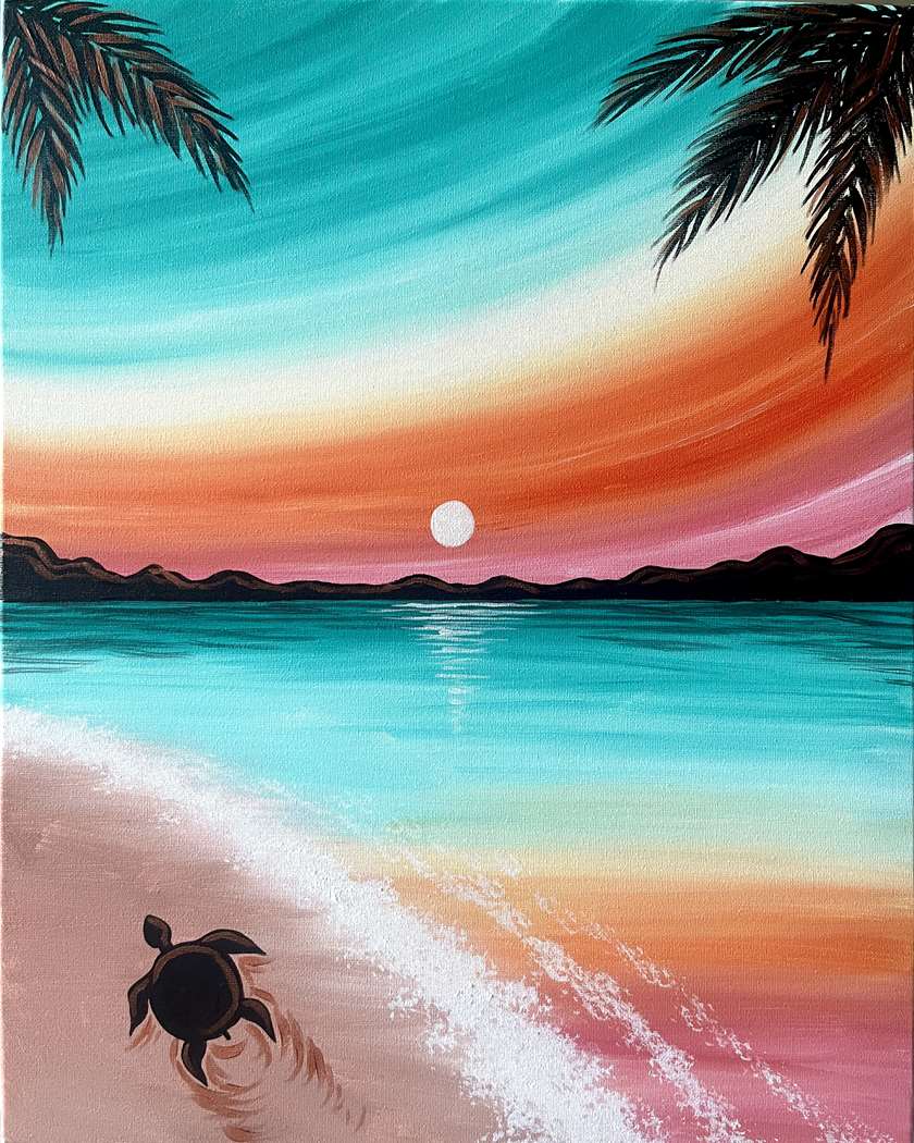 Sea Turtle Sunset Pinot s Palette Painting sea-turtle-sunset-pinot-s-palette-painting