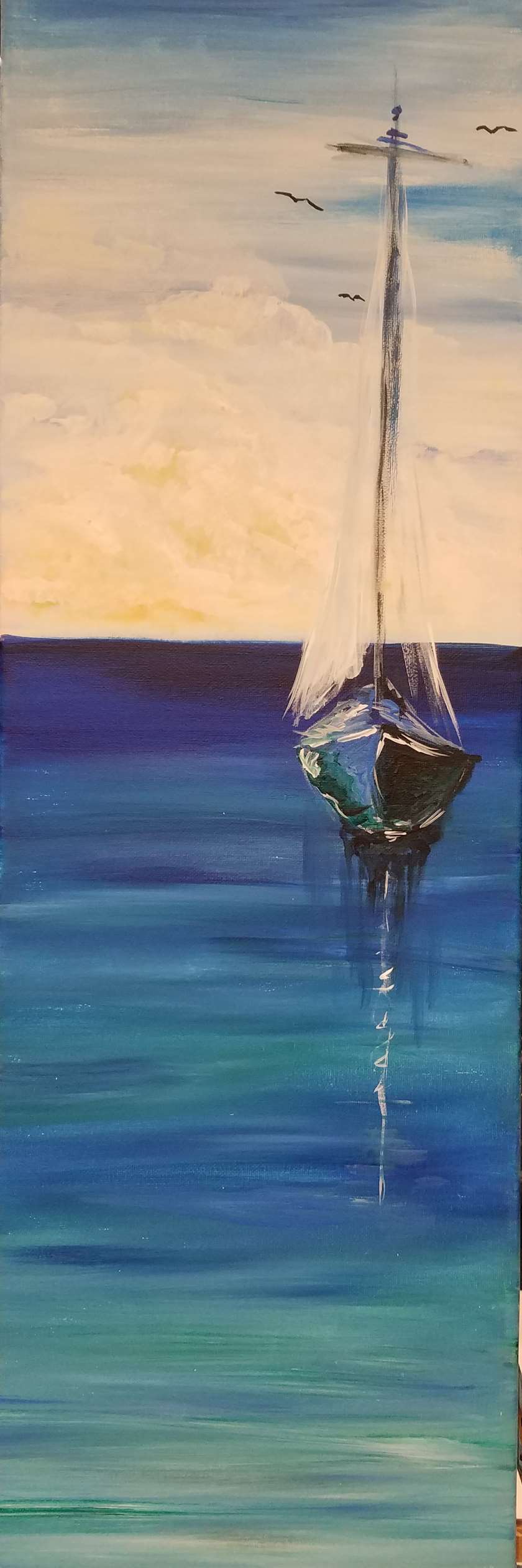 Paint ⛵️ on 10x30 inch canvas while sipping 🍷