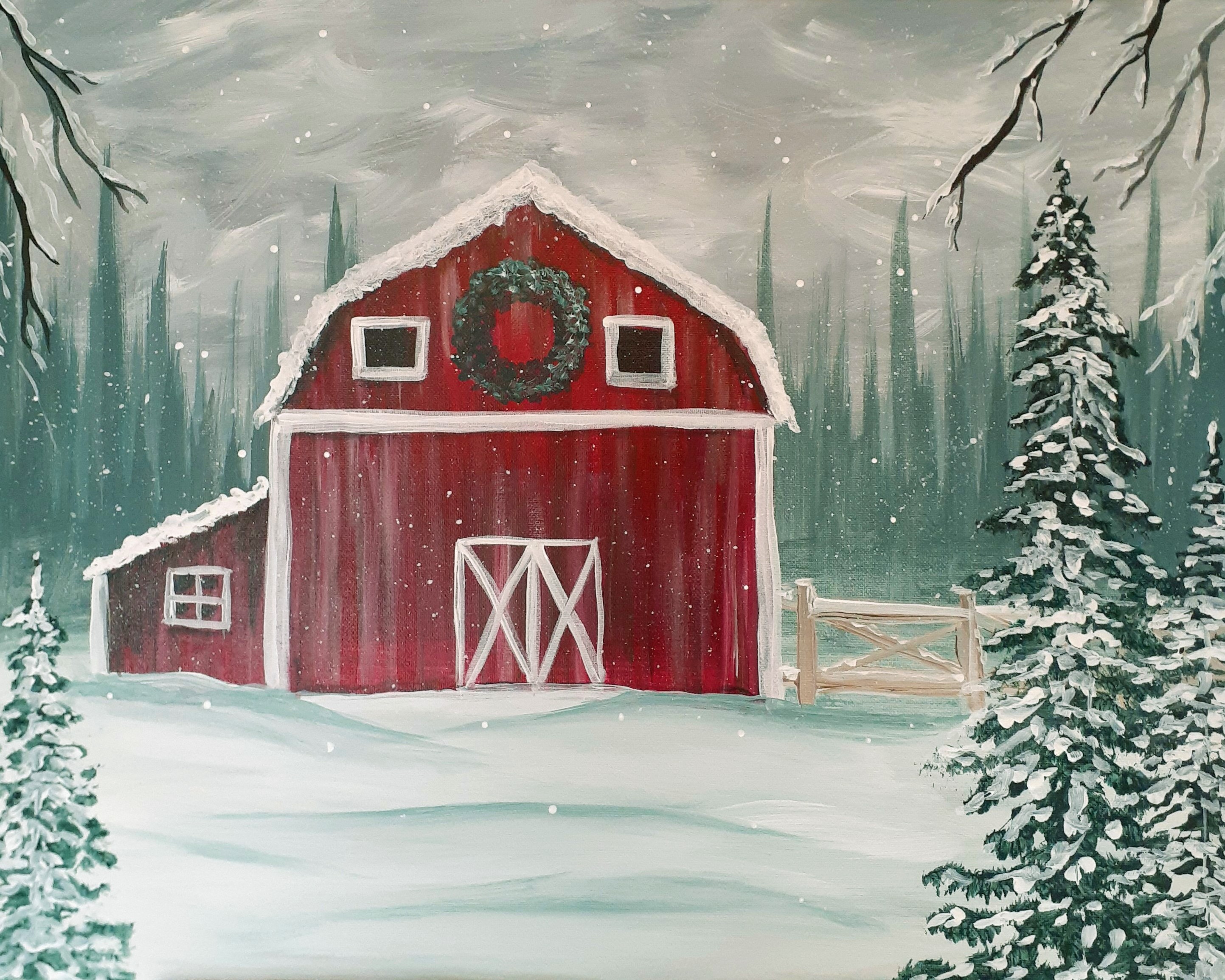 Snowy Barn - Pinot's Palette Painting