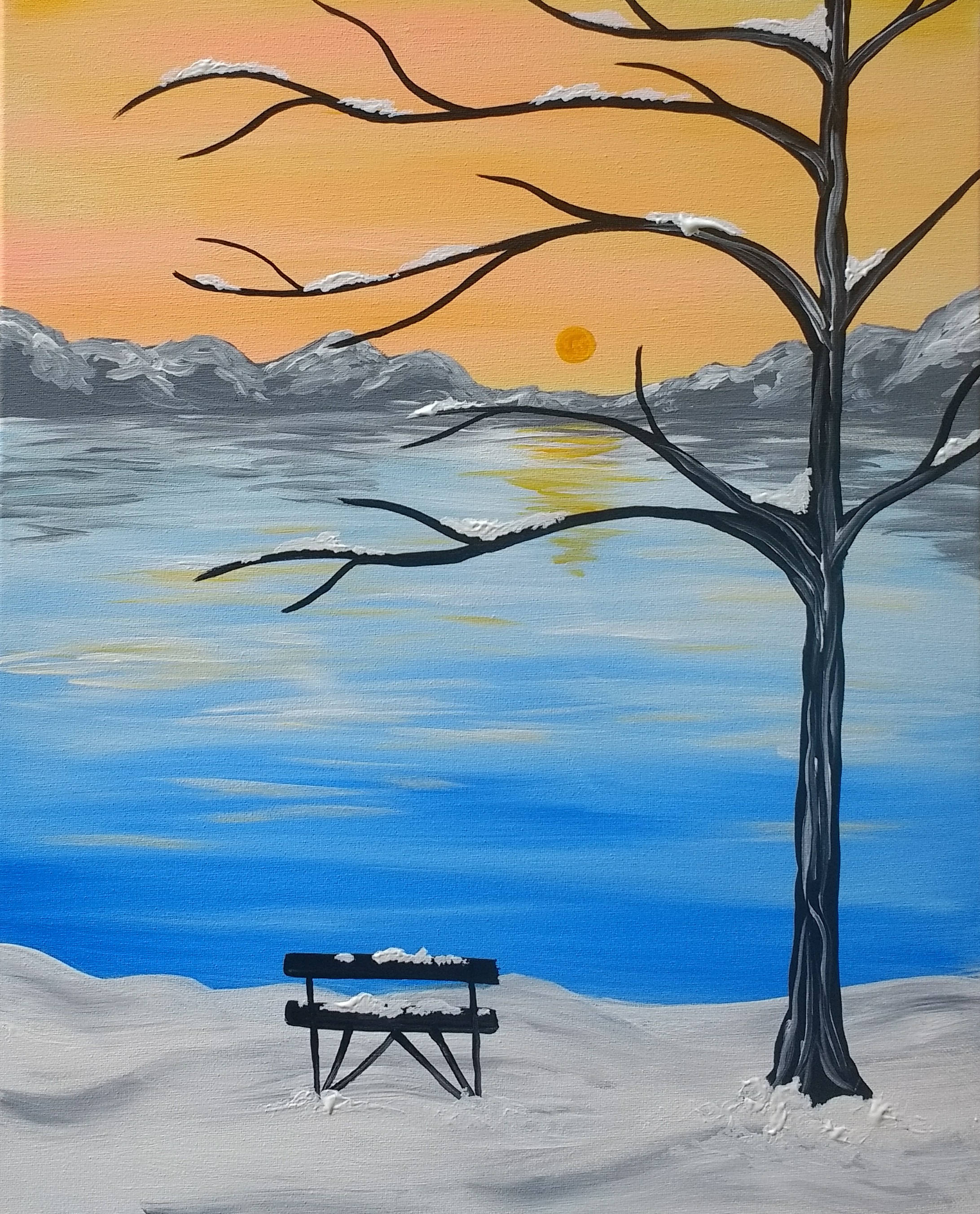 Snowy Lake View - Pinot's Palette Painting