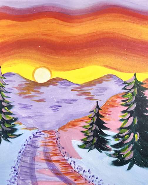 Snowy Mountain Pass Sunset