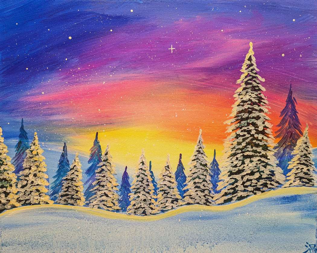 Snowy Sunset Dreamscape Pinot s Palette Painting snowy-sunset-dreamscape-pinot-s-palette-painting