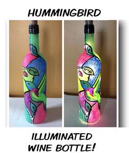 Stained Glass Hummingbird Wine Bottle
