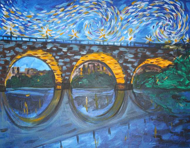 Starry Night over Stone Arch Bridge