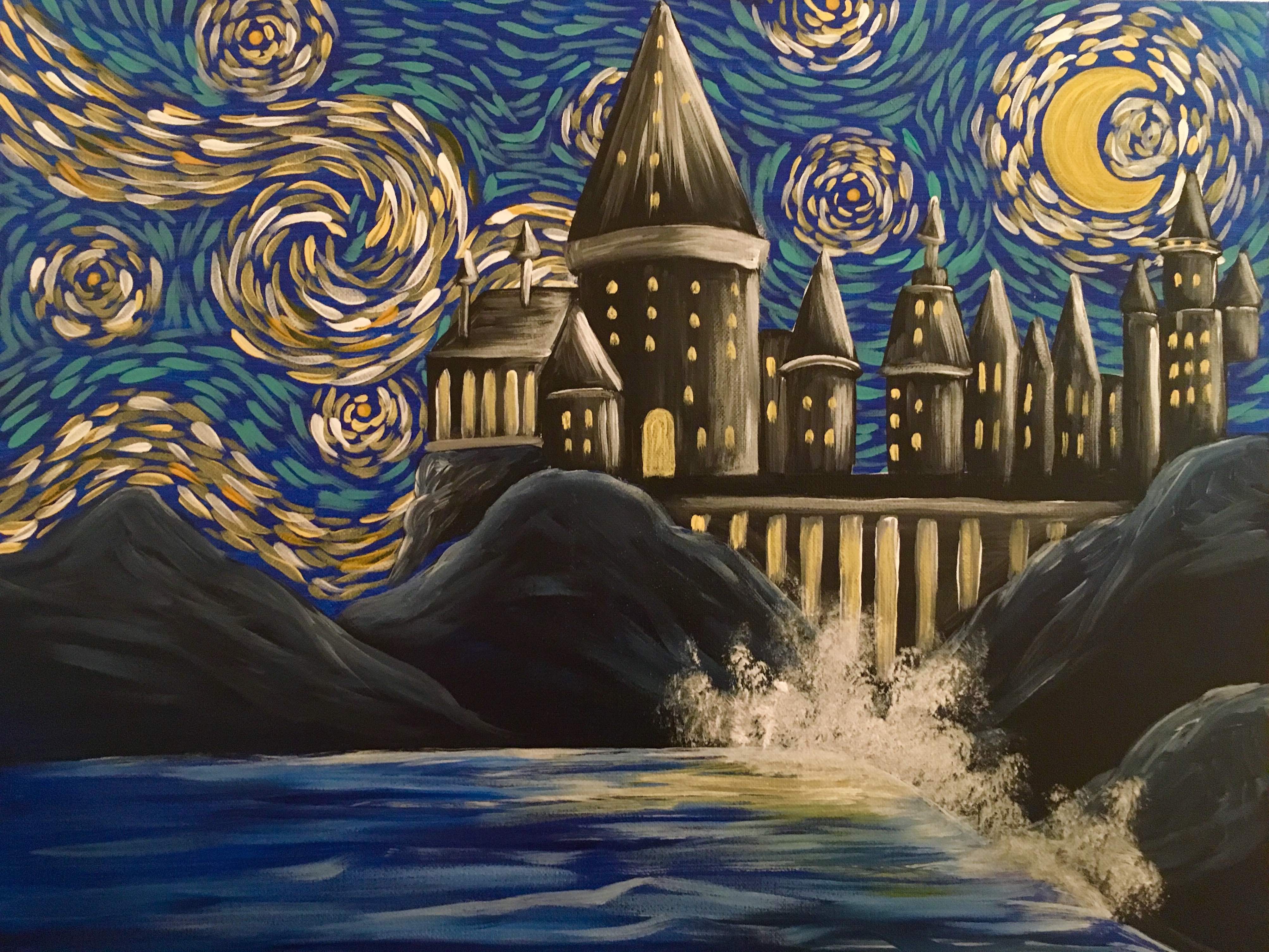 Starry Night Wizards Castle - Pinot's Palette Painting