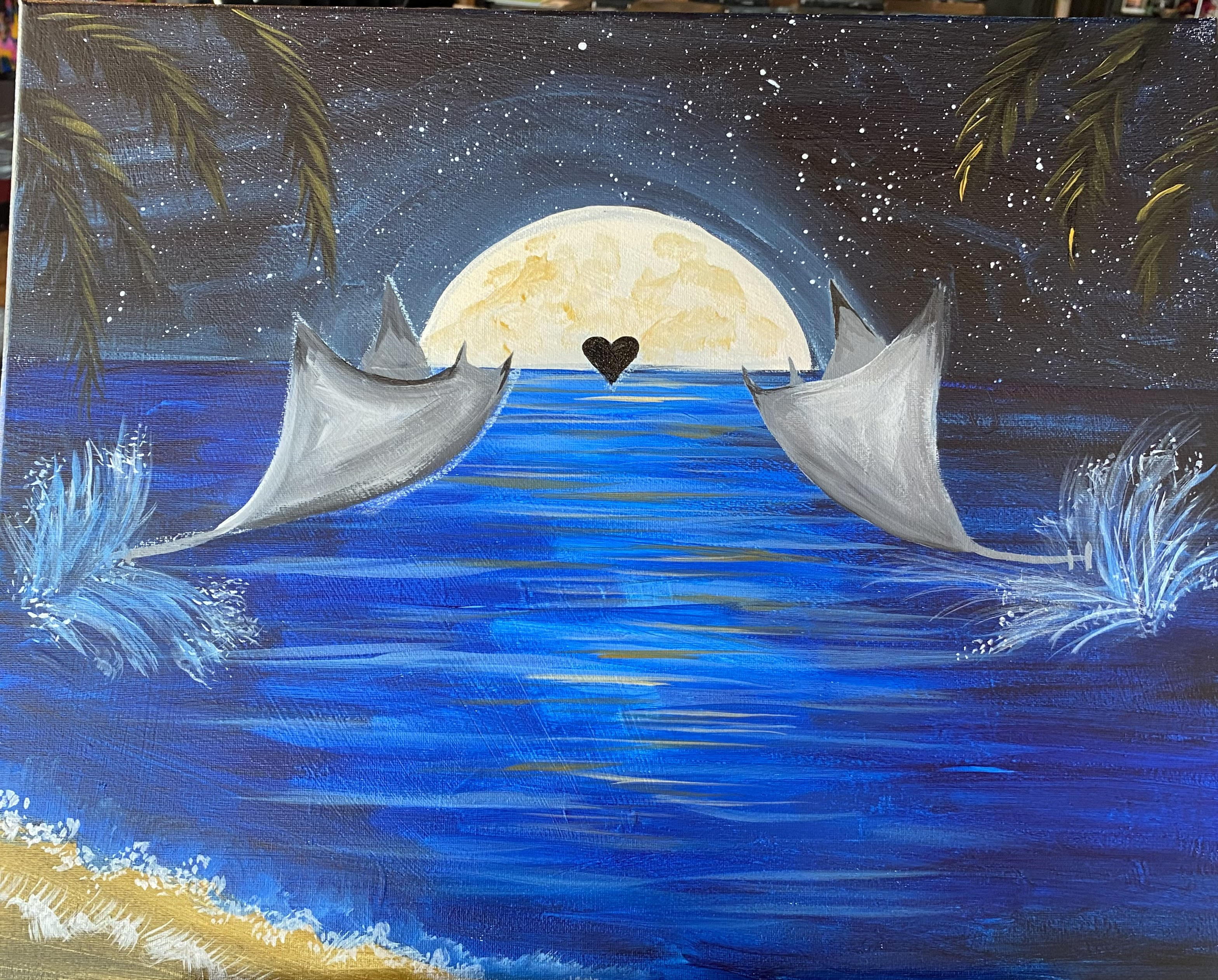 Stingrays in love, a romantic painting.