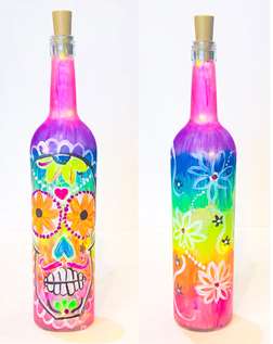 Sugar Skull Lighted Wine Bottle