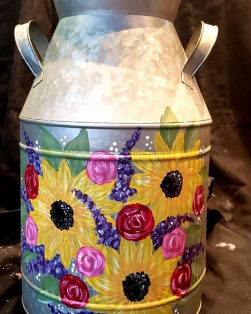 Sunflower and Lavender Milk Can