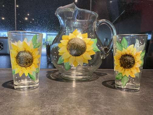 Sunflower Pitcher and Glasses