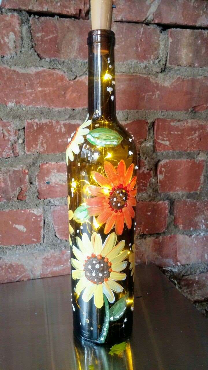 Sunflower Wine Bottle With Lights