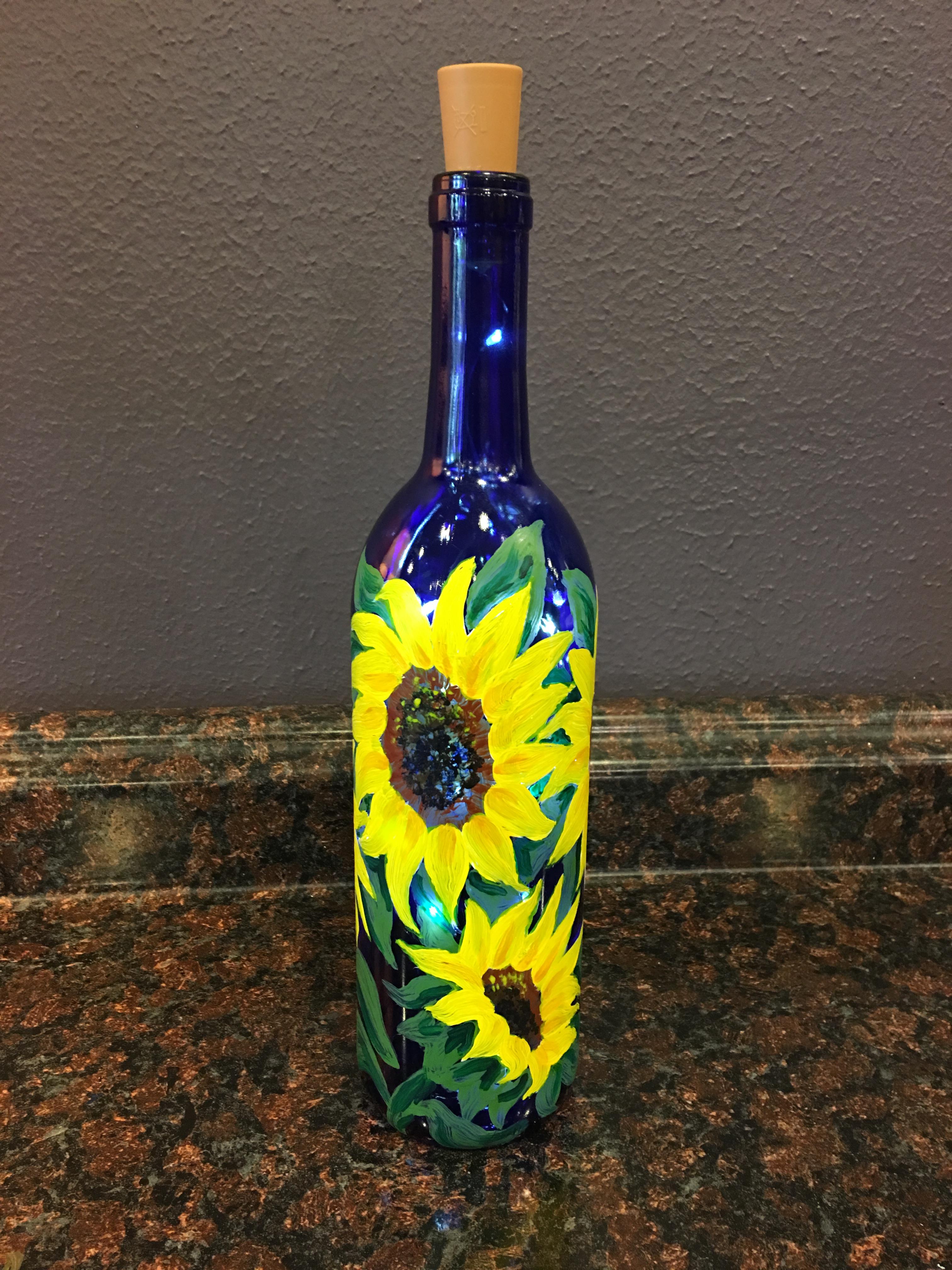 Sunflower Wine Bottle Pinot S Palette Painting   Sunflower Wine Bottle 