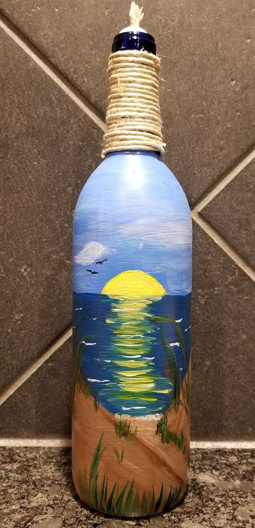 Sunset beach ( wine Bottle Tiki torch)