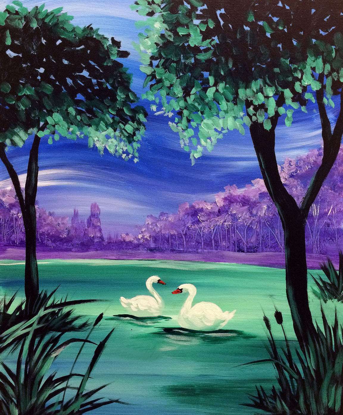 Floating Swan Painting by L V Fry - Pixels