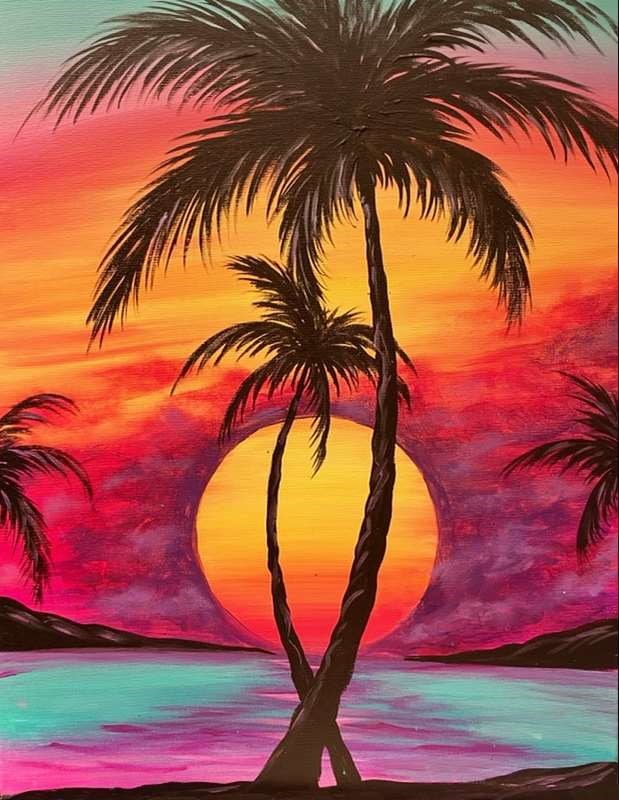 Paint 🏝️ while you sip 🍹 under the Black Lights!