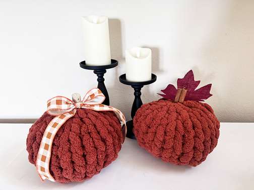 Two Chunky Knit Pumpkins