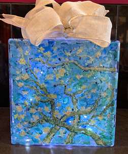 Van Gogh's Almond Blossoms on glass block