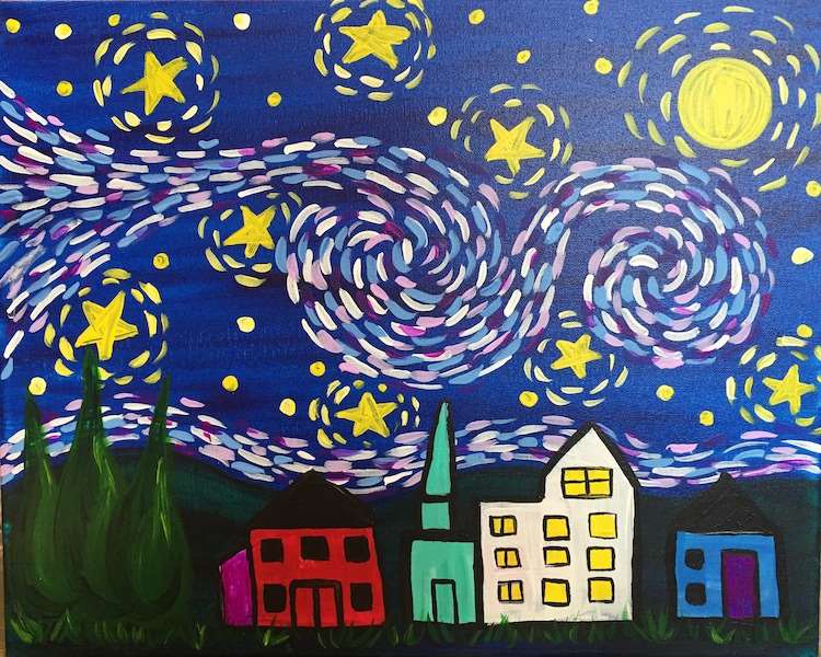 Starry Night – Two 20oz Wine Glasses - Wine and Canvas - Grand Rapids