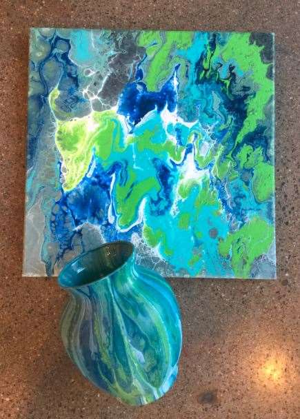 Vase and Canvas Marble Pour